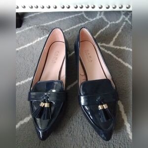 Zara Navy Patent Tassel Loafers